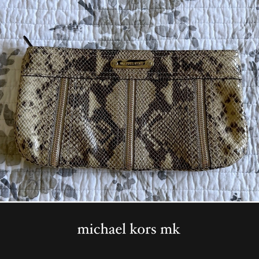 Michael Kors MK Women's Python Snakeskin Clutch Purse